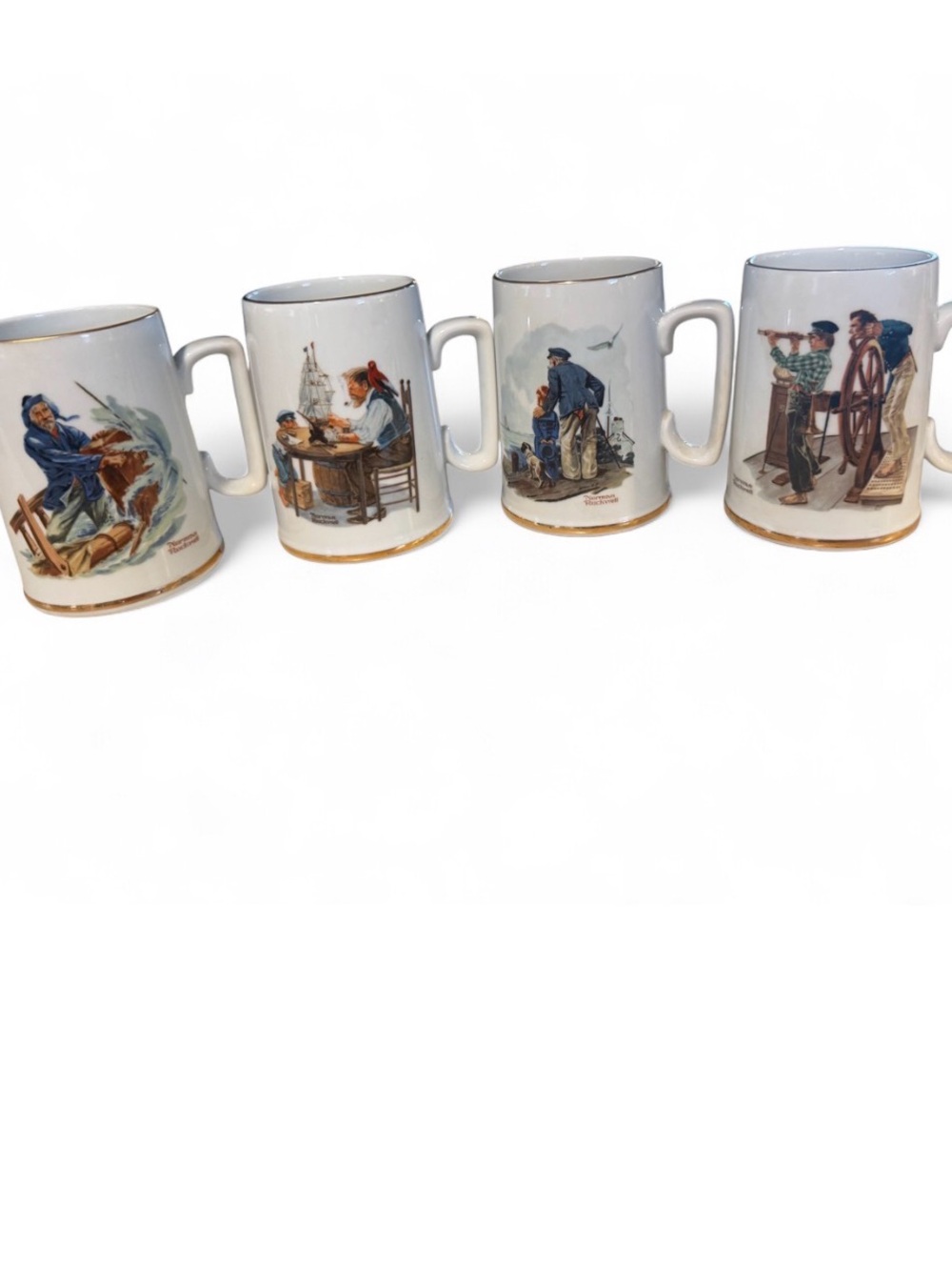 Vintage Norman Rockwell Museum Collection Ceramic Mugs Set of 4
